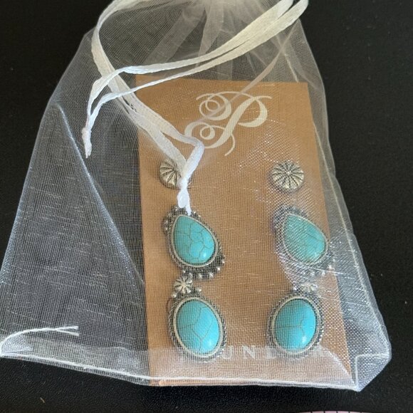 Plunder Designs Turquoise Statement Earring Set - Picture 8 of 8
